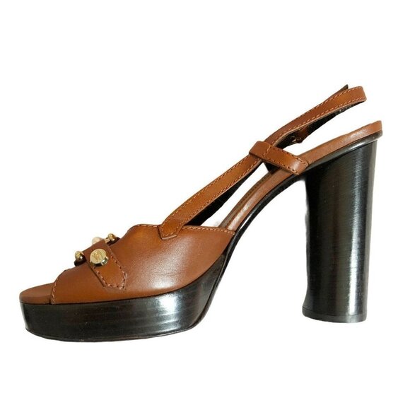 BURBERRY Women’s Sz 39 US 8.5 Carmel Brown Equestrian Style Sling Back Heels - Picture 9 of 12